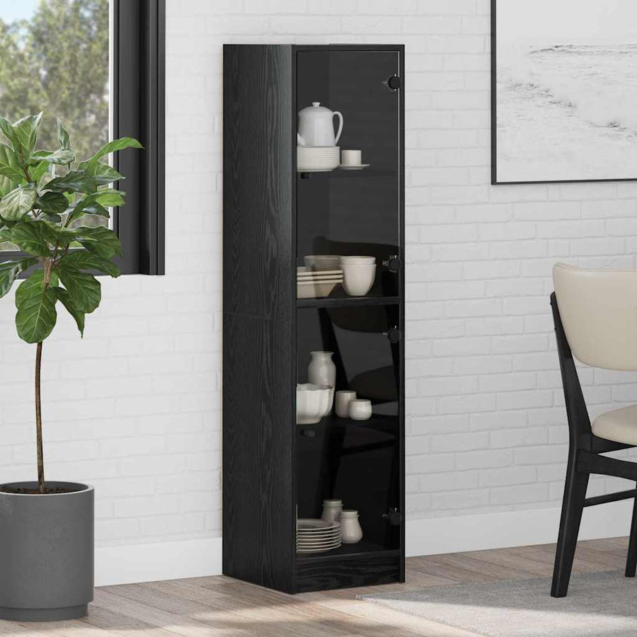 Highboard Zwart Eiken 35 x 37 x 142 cm Bewerkt hout