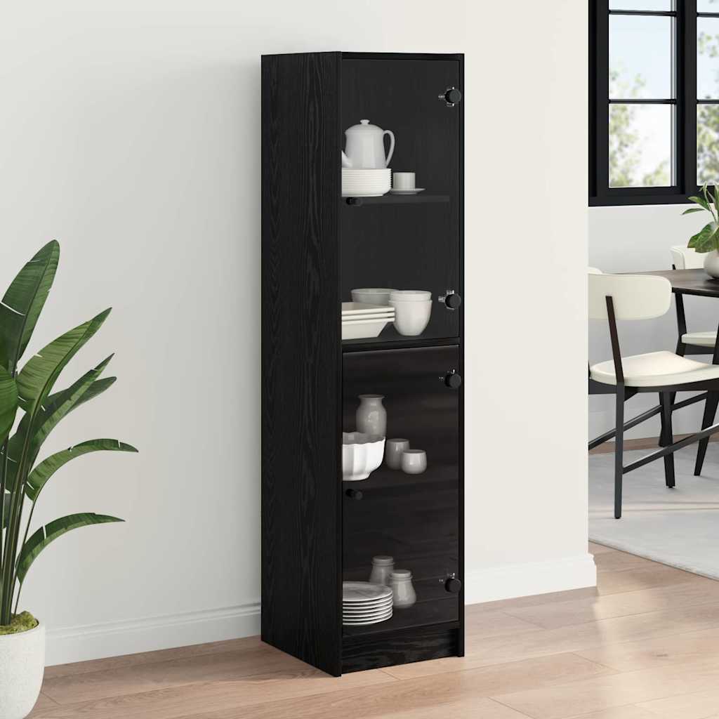 Highboard Zwart Eiken 35 x 37 x 142 cm Bewerkt hout