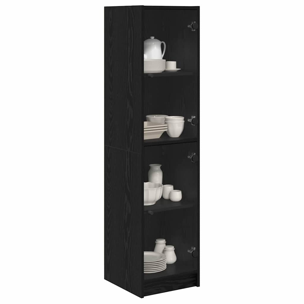 Highboard Zwart Eiken 35 x 37 x 142 cm Bewerkt hout