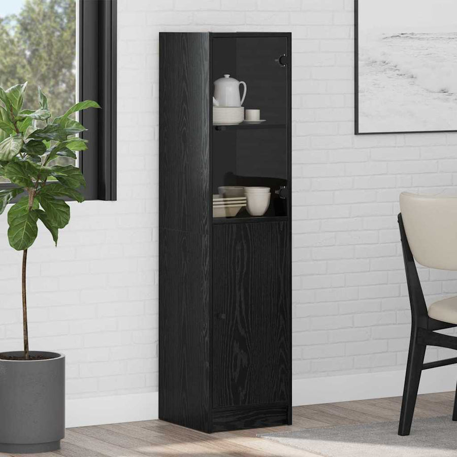 Highboard Zwart Eiken 35 x 37 x 142 cm Bewerkt hout