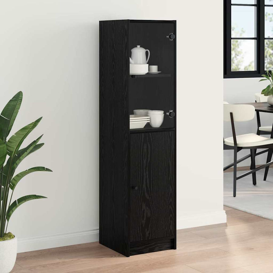 Highboard Zwart Eiken 35 x 37 x 142 cm Bewerkt hout