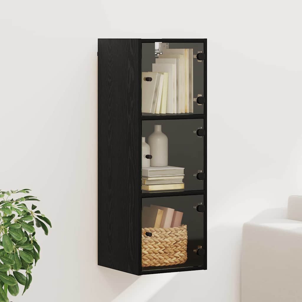Wandkast Zwart Eiken 35 x 37 x 102 cm Bewerkt hout