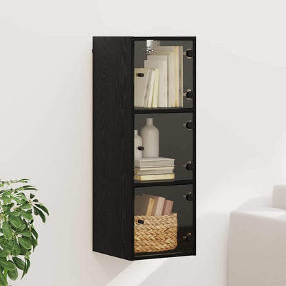 Wandkast Zwart Eiken 35 x 37 x 102 cm Bewerkt hout