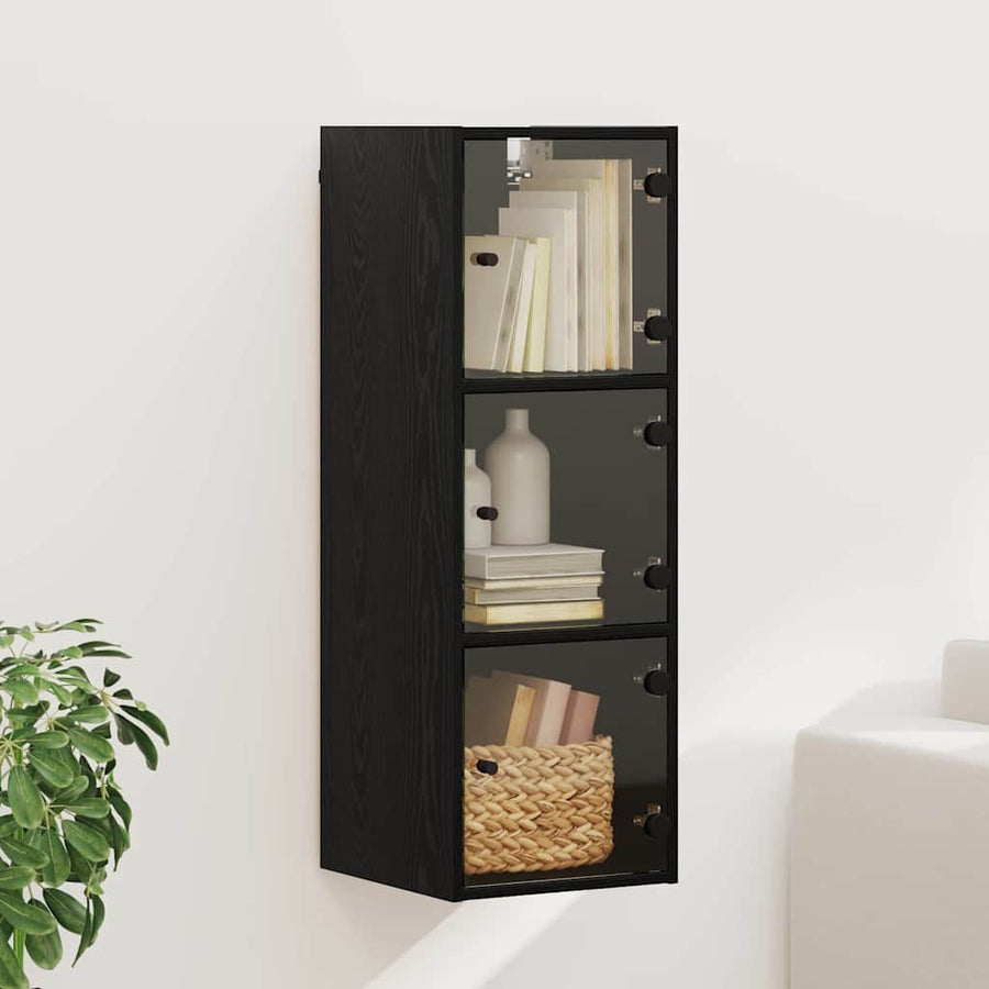 Wandkast Zwart Eiken 35 x 37 x 102 cm Bewerkt hout
