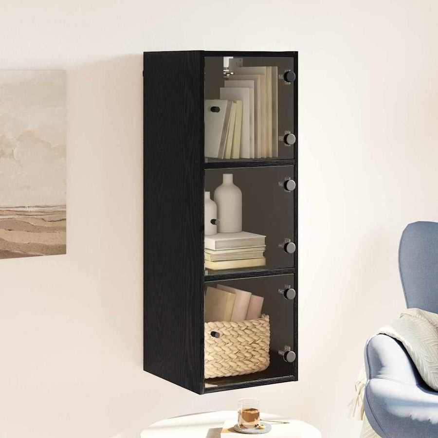Wandkast Zwart Eiken 35 x 37 x 102 cm Bewerkt hout
