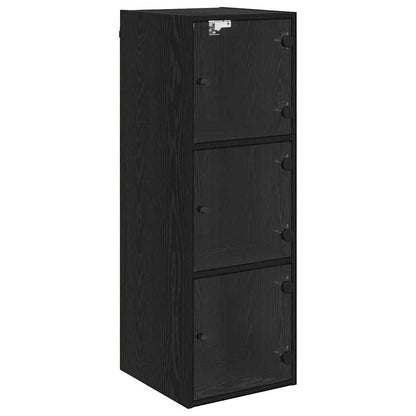 Wandkast Zwart Eiken 35 x 37 x 102 cm Bewerkt hout
