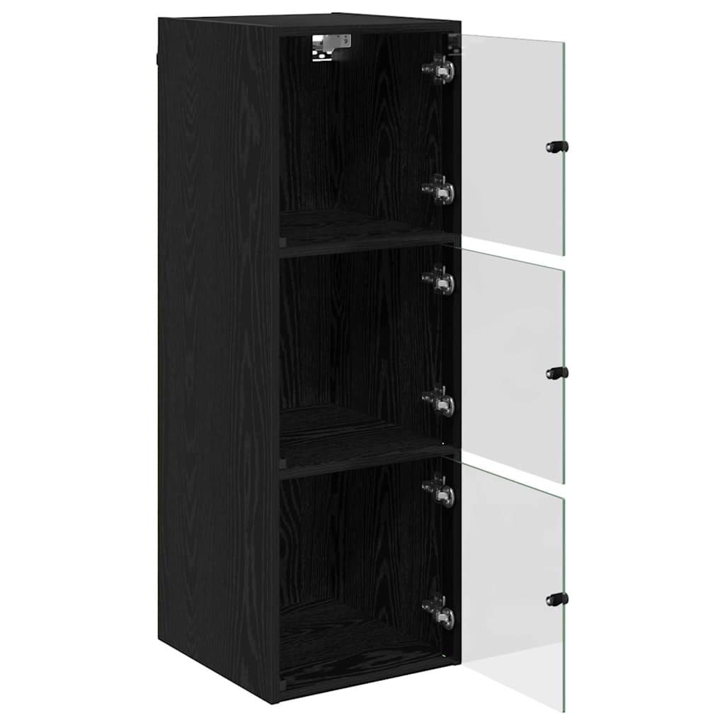 Wandkast Zwart Eiken 35 x 37 x 102 cm Bewerkt hout