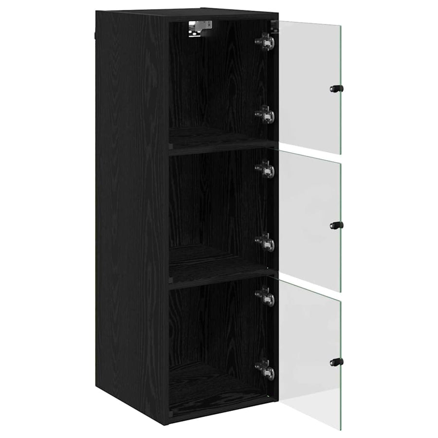 Wandkast Zwart Eiken 35 x 37 x 102 cm Bewerkt hout