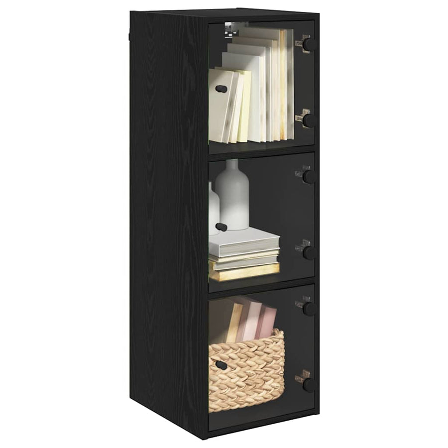 Wandkast Zwart Eiken 35 x 37 x 102 cm Bewerkt hout