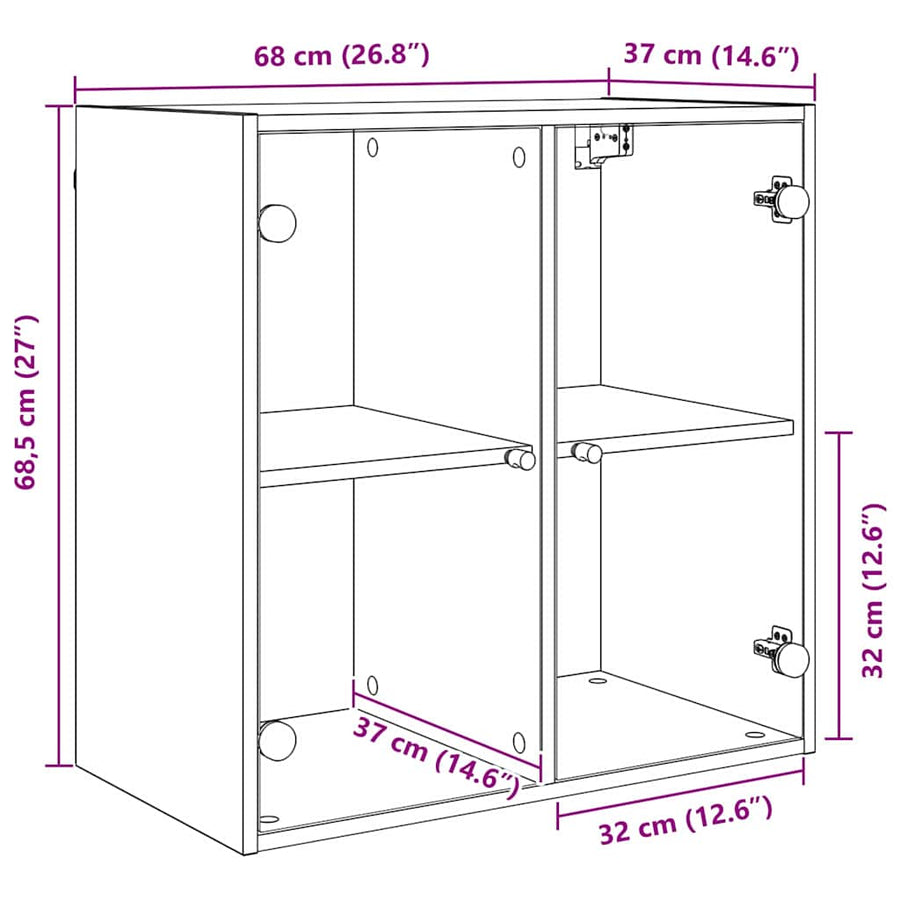 Wandkast Zwart Eiken 68 x 37 x 68,5 cm Bewerkt hout