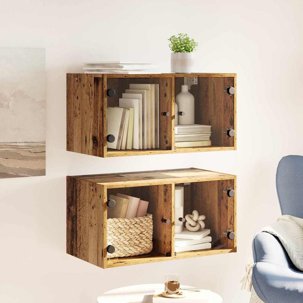 Wandkasten 2 pcs Oud Hout 68 x 37 x 35 cm Bewerkt hout