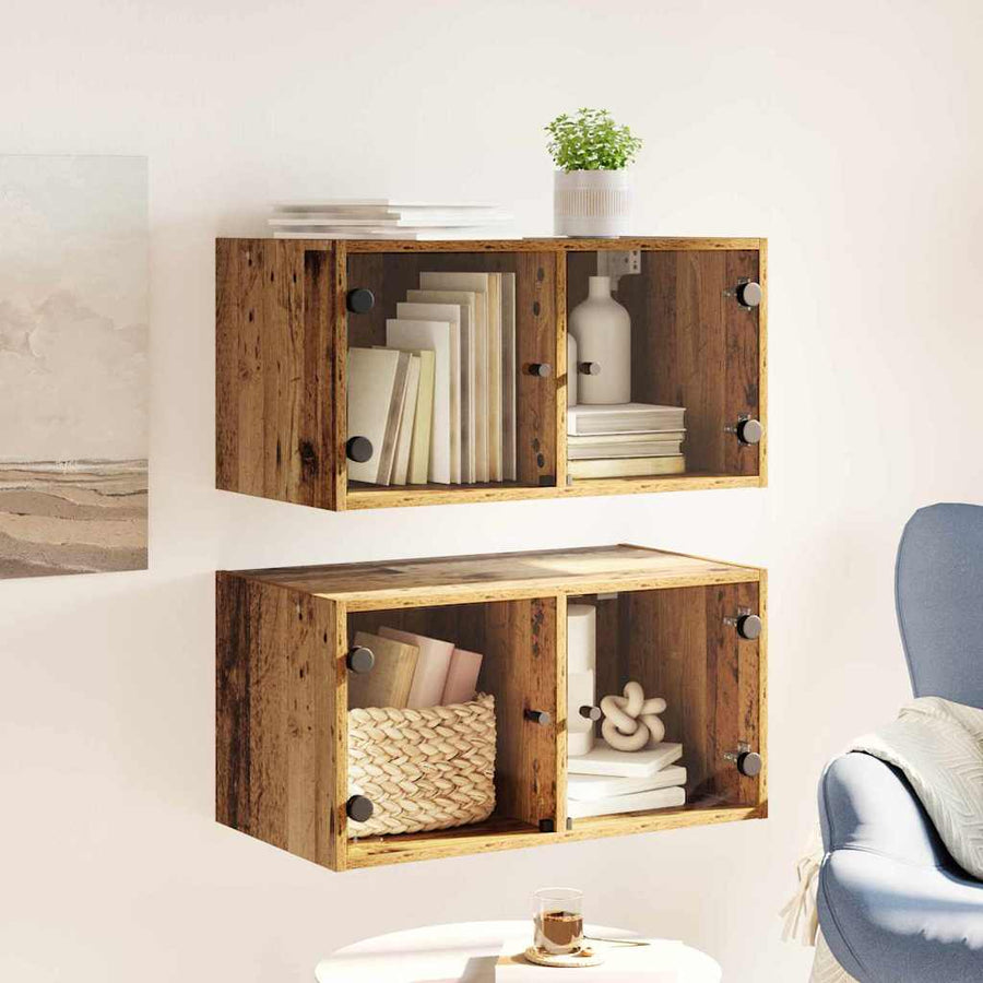 Wandkasten 2 pcs Oud Hout 68 x 37 x 35 cm Bewerkt hout