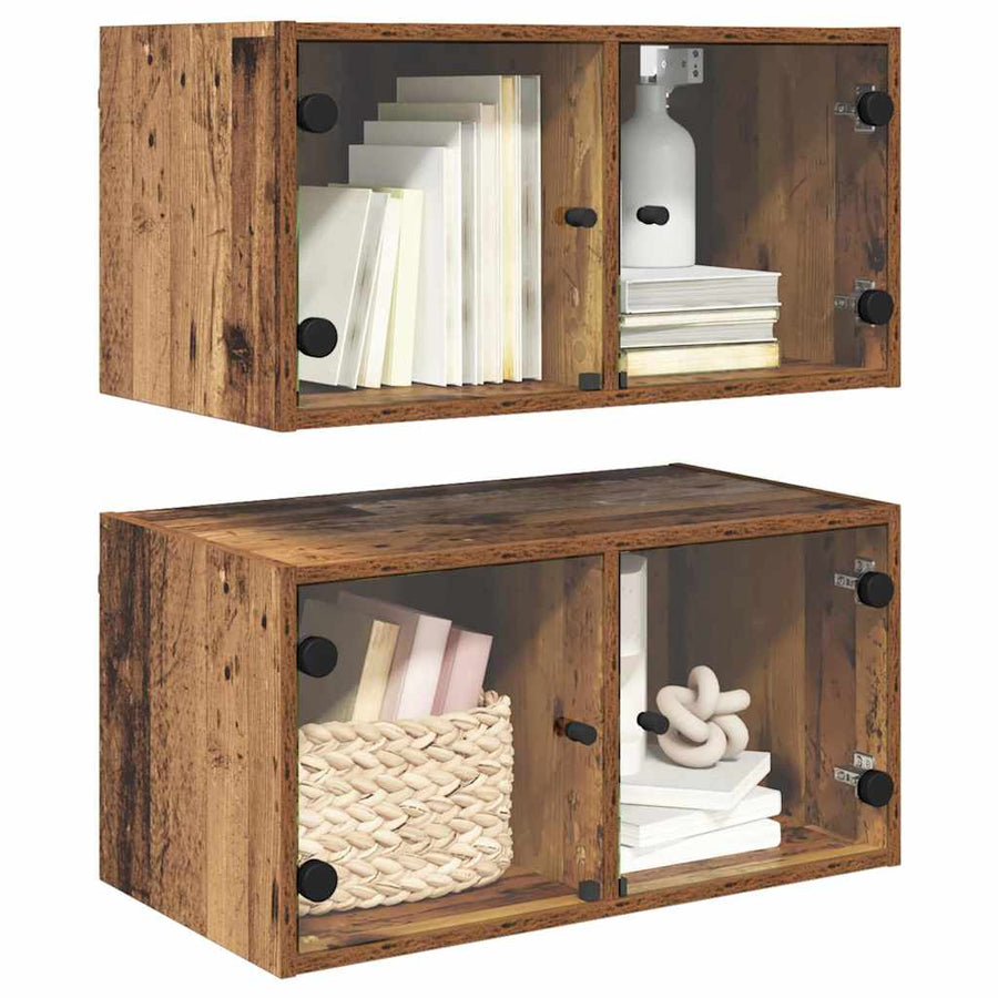 Wandkasten 2 pcs Oud Hout 68 x 37 x 35 cm Bewerkt hout