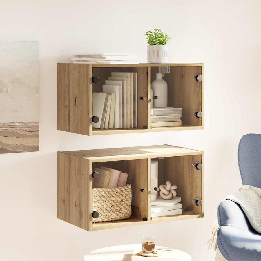 Wandkasten 2 pcs Artisan Eiken 68 x 37 x 35 cm Bewerkt hout