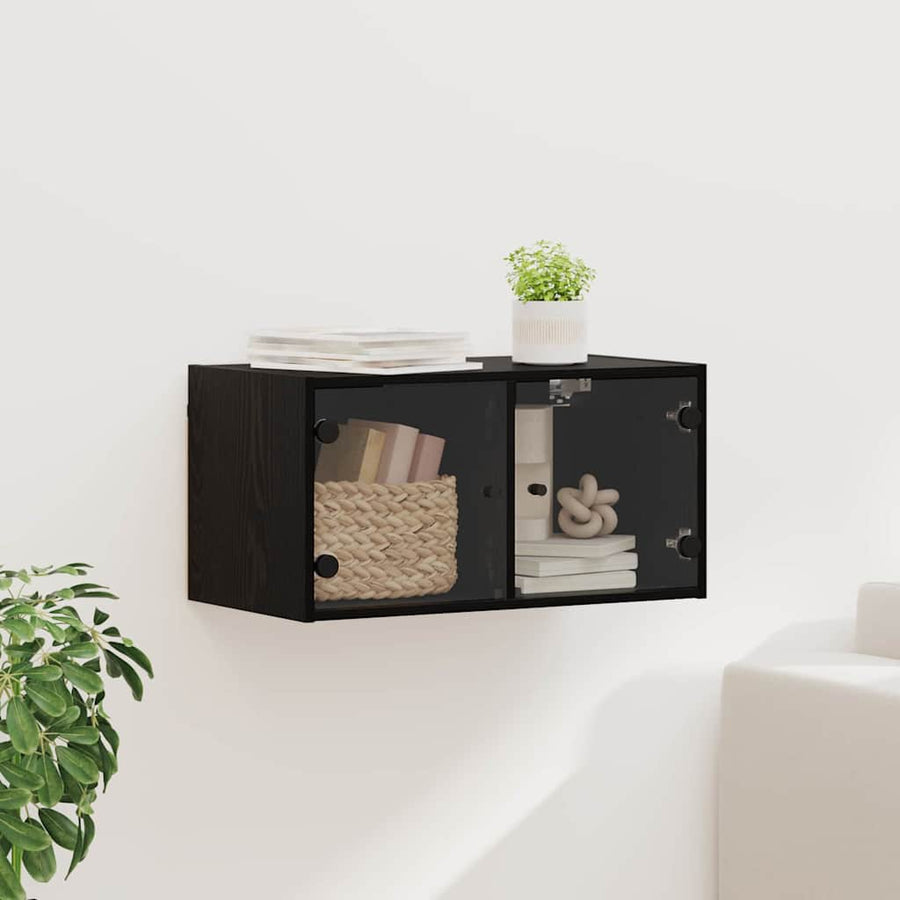 Wandkast Zwart Eiken 68 x 37 x 35 cm Bewerkt hout