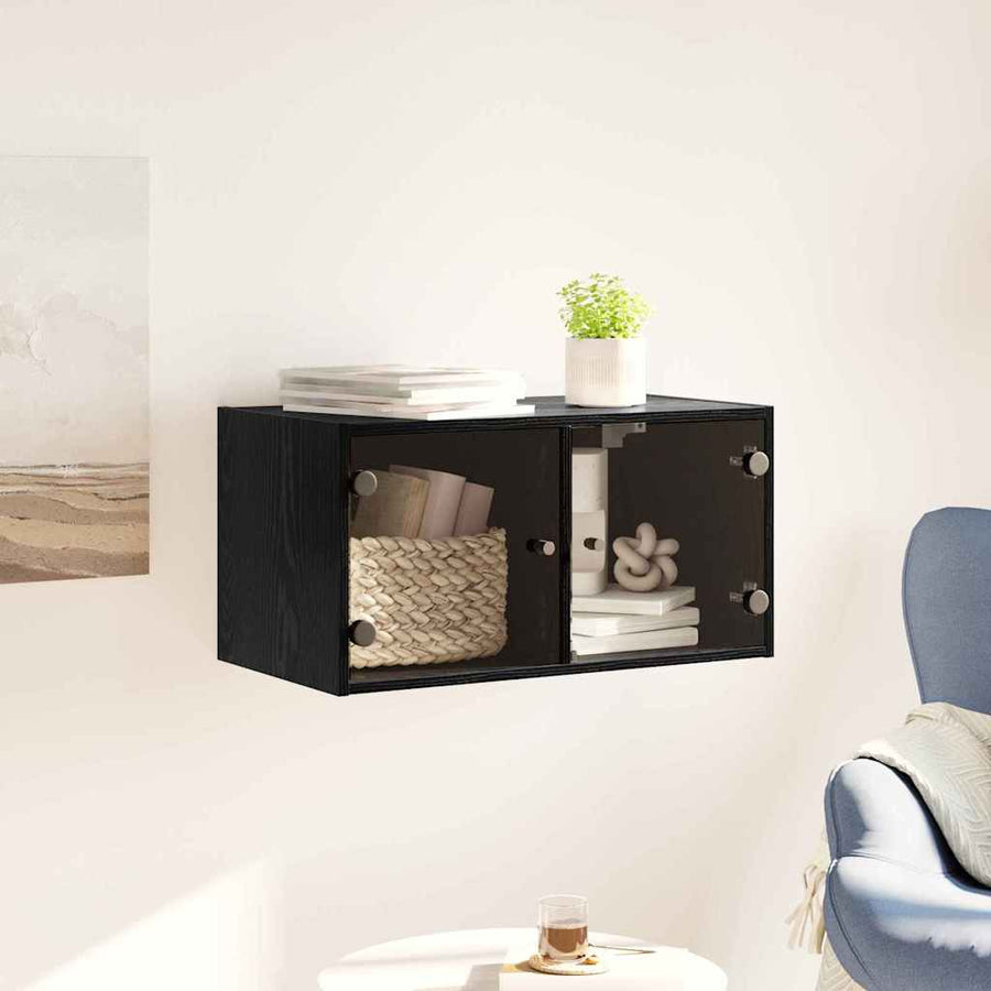 Wandkast Zwart Eiken 68 x 37 x 35 cm Bewerkt hout