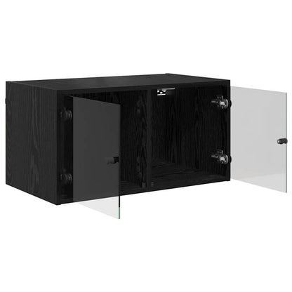 Wandkast Zwart Eiken 68 x 37 x 35 cm Bewerkt hout