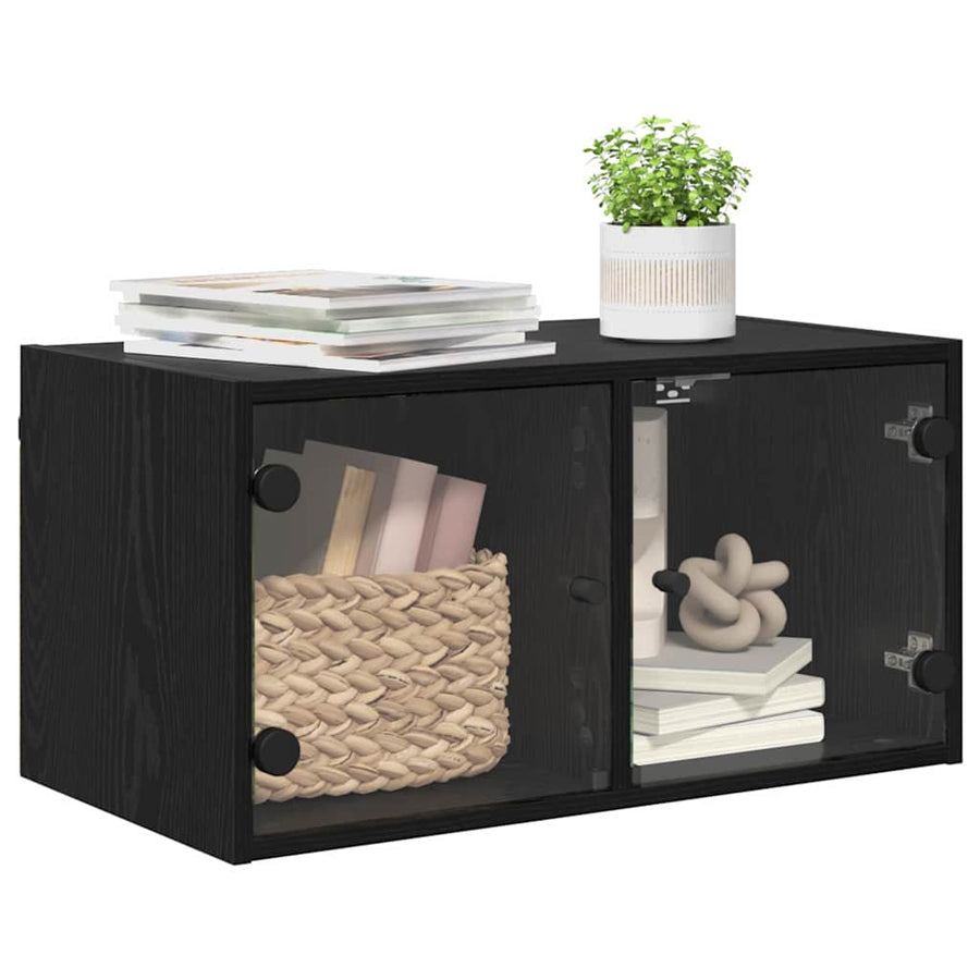 Wandkast Zwart Eiken 68 x 37 x 35 cm Bewerkt hout