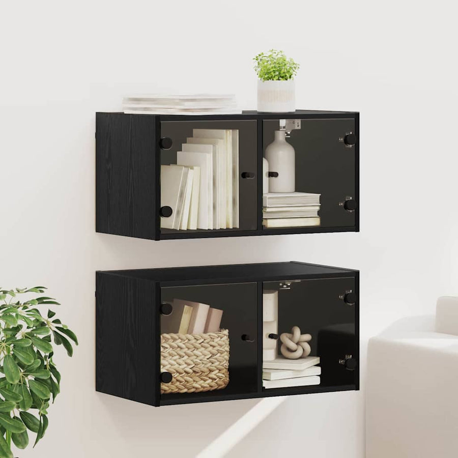 Wandkasten 2 pcs Zwart Eiken 68 x 37 x 35 cm Bewerkt hout