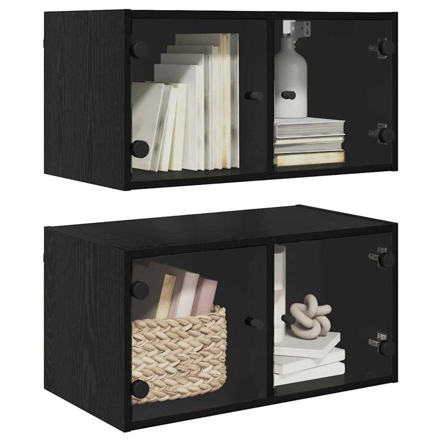 Wandkasten 2 pcs Zwart Eiken 68 x 37 x 35 cm Bewerkt hout