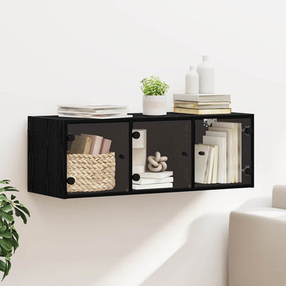 Wandkast Zwart Eiken 102 x 37 x 35 cm Bewerkt hout
