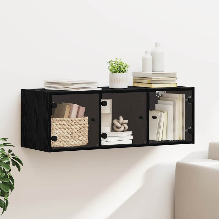 Wandkast Zwart Eiken 102 x 37 x 35 cm Bewerkt hout