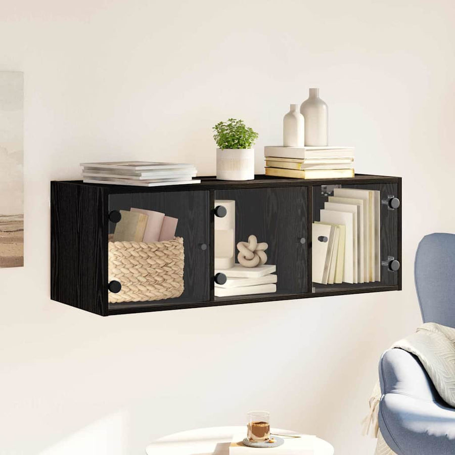 Wandkast Zwart Eiken 102 x 37 x 35 cm Bewerkt hout