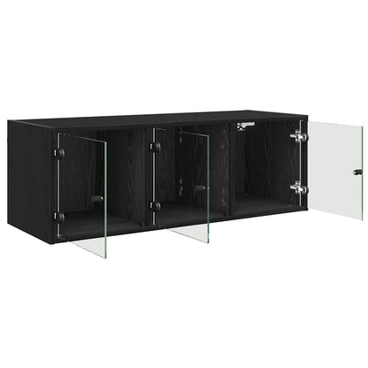 Wandkast Zwart Eiken 102 x 37 x 35 cm Bewerkt hout