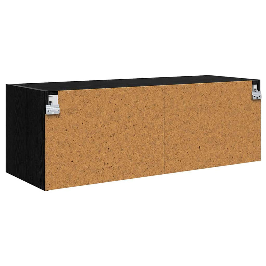 Wandkast Zwart Eiken 102 x 37 x 35 cm Bewerkt hout