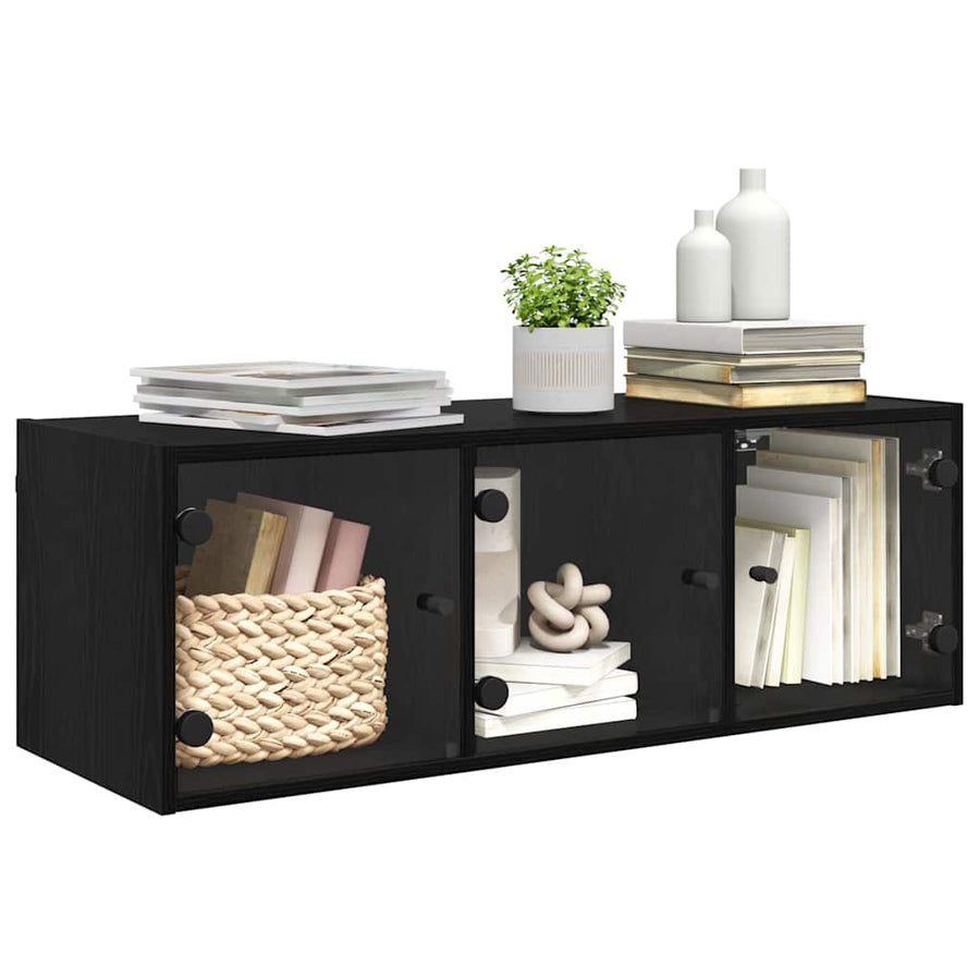 Wandkast Zwart Eiken 102 x 37 x 35 cm Bewerkt hout