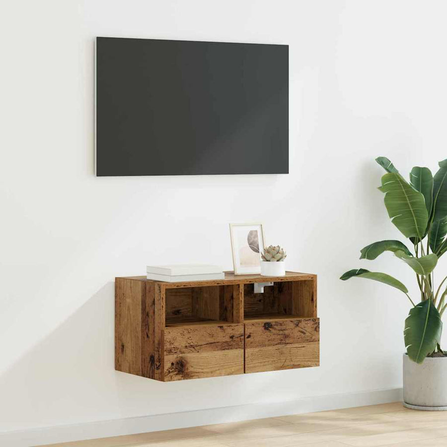 TV Wandkast Oud Hout 60 x 30 x 30 cm Bewerkt hout