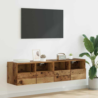 TV Wandkasten 2 pcs Oud Hout 60 x 30 x 30 cm Bewerkt hout