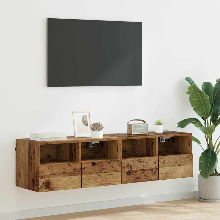 TV Wandkasten 2 pcs Oud Hout 60 x 30 x 30 cm Bewerkt hout