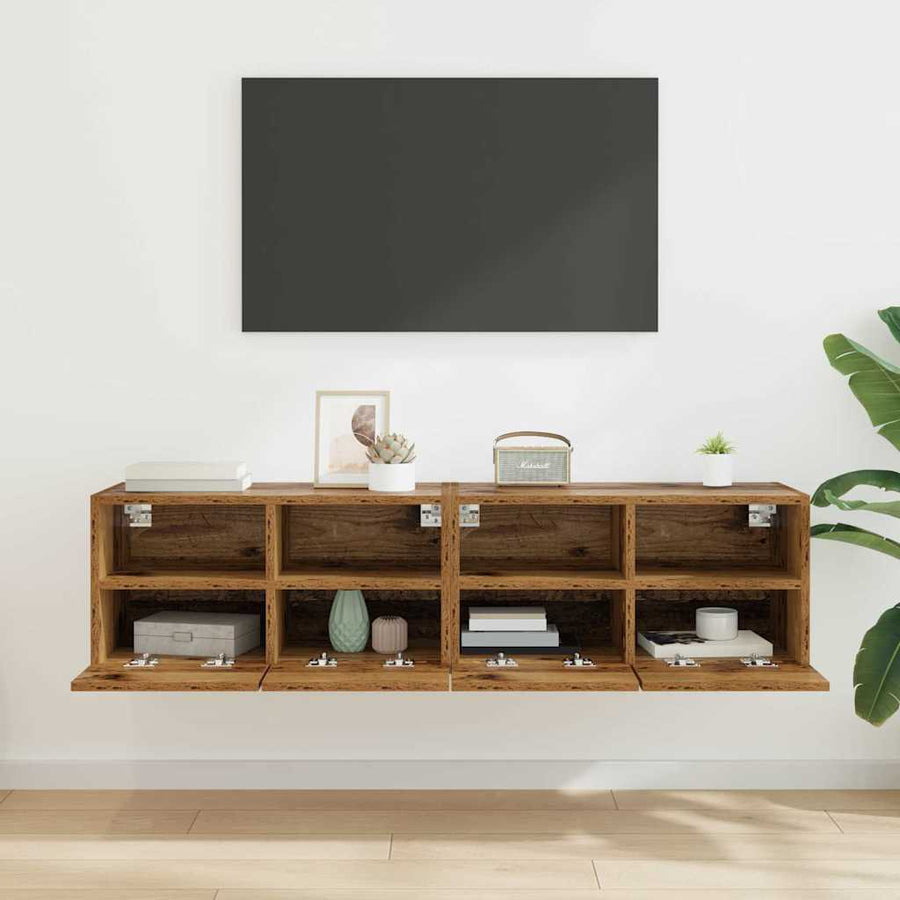 TV Wandkasten 2 pcs Oud Hout 60 x 30 x 30 cm Bewerkt hout