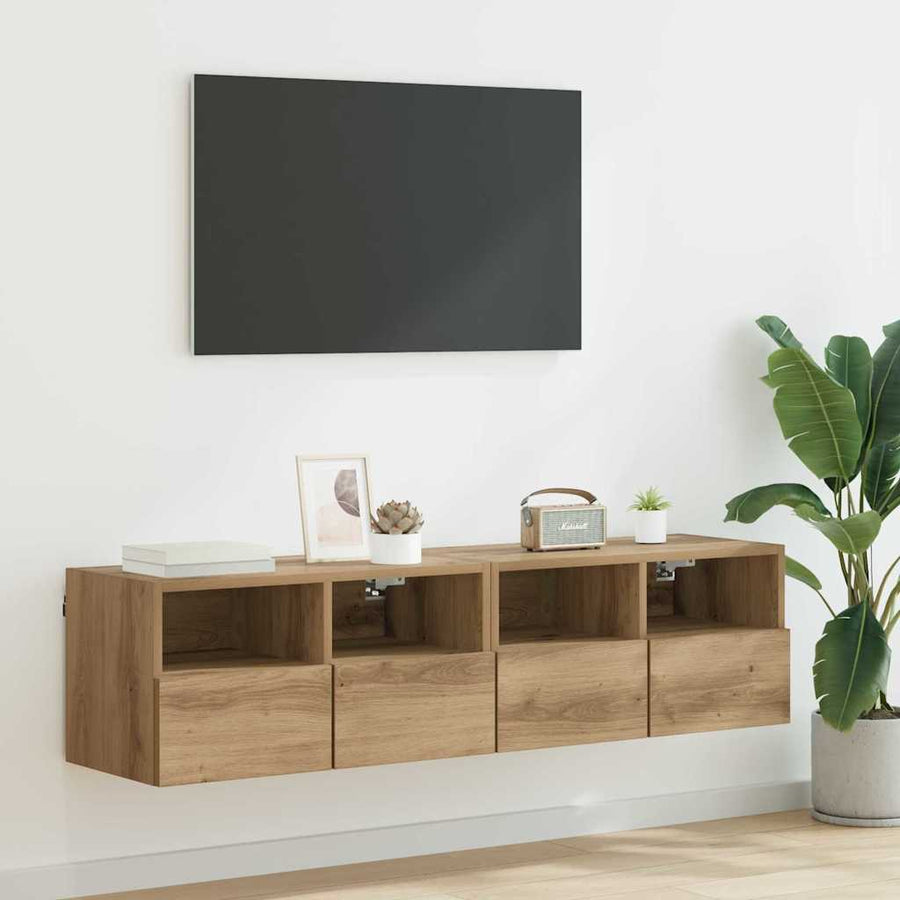 TV Wandkasten 2 pcs Artisan Eiken 60 x 30 x 30 cm Bewerkt hout