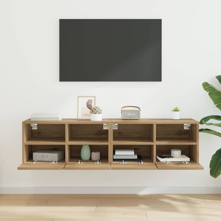 TV Wandkasten 2 pcs Artisan Eiken 60 x 30 x 30 cm Bewerkt hout