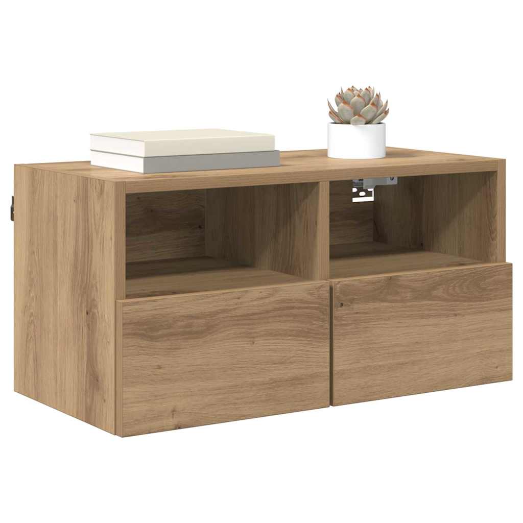TV Wandkasten 2 pcs Artisan Eiken 60 x 30 x 30 cm Bewerkt hout