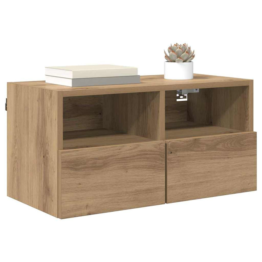TV Wandkasten 2 pcs Artisan Eiken 60 x 30 x 30 cm Bewerkt hout
