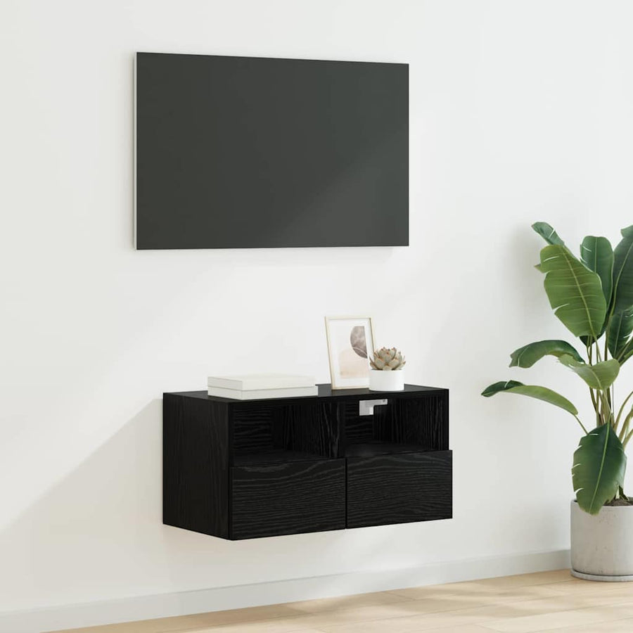 TV Wandkast Zwart Eiken 60 x 30 x 30 cm Bewerkt hout