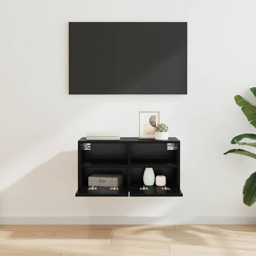 TV Wandkast Zwart Eiken 60 x 30 x 30 cm Bewerkt hout