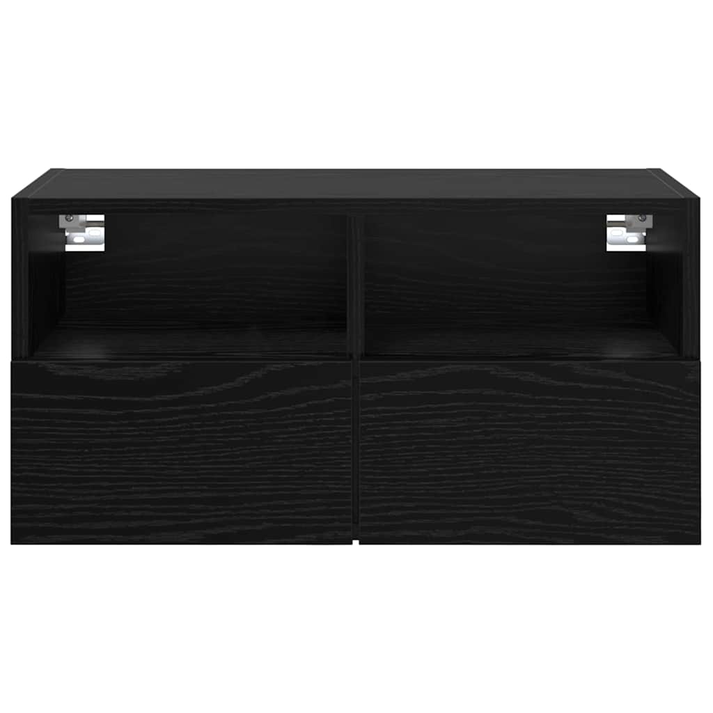 TV Wandkast Zwart Eiken 60 x 30 x 30 cm Bewerkt hout