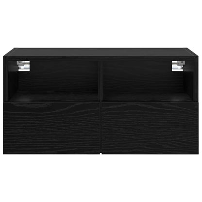 TV Wandkast Zwart Eiken 60 x 30 x 30 cm Bewerkt hout