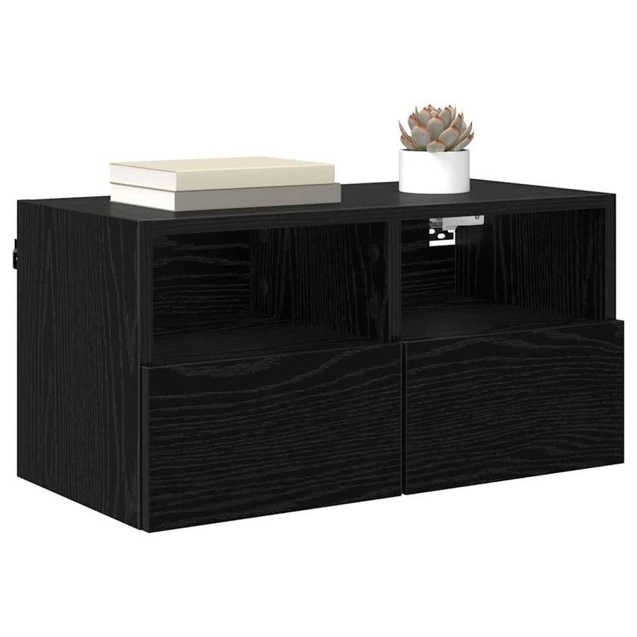 TV Wandkast Zwart Eiken 60 x 30 x 30 cm Bewerkt hout