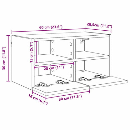TV Wandkast Zwart Eiken 60 x 30 x 30 cm Bewerkt hout
