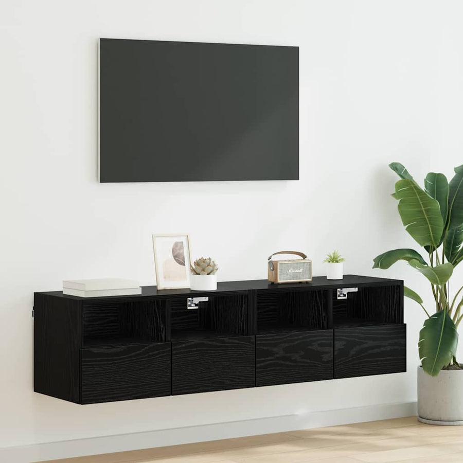 TV Wandkasten 2 pcs Zwart Eiken 60 x 30 x 30 cm Bewerkt hout