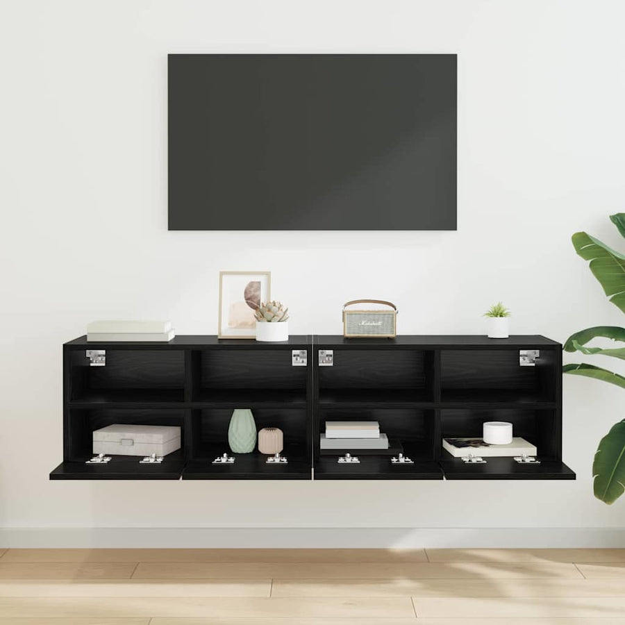 TV Wandkasten 2 pcs Zwart Eiken 60 x 30 x 30 cm Bewerkt hout
