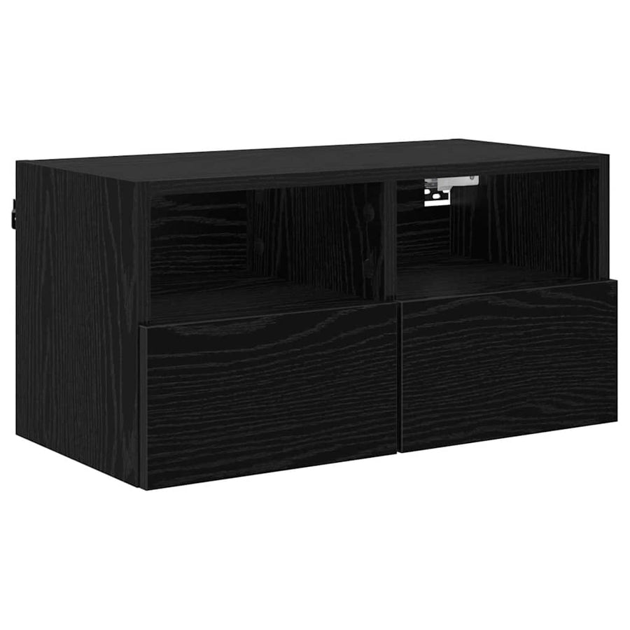 TV Wandkasten 2 pcs Zwart Eiken 60 x 30 x 30 cm Bewerkt hout