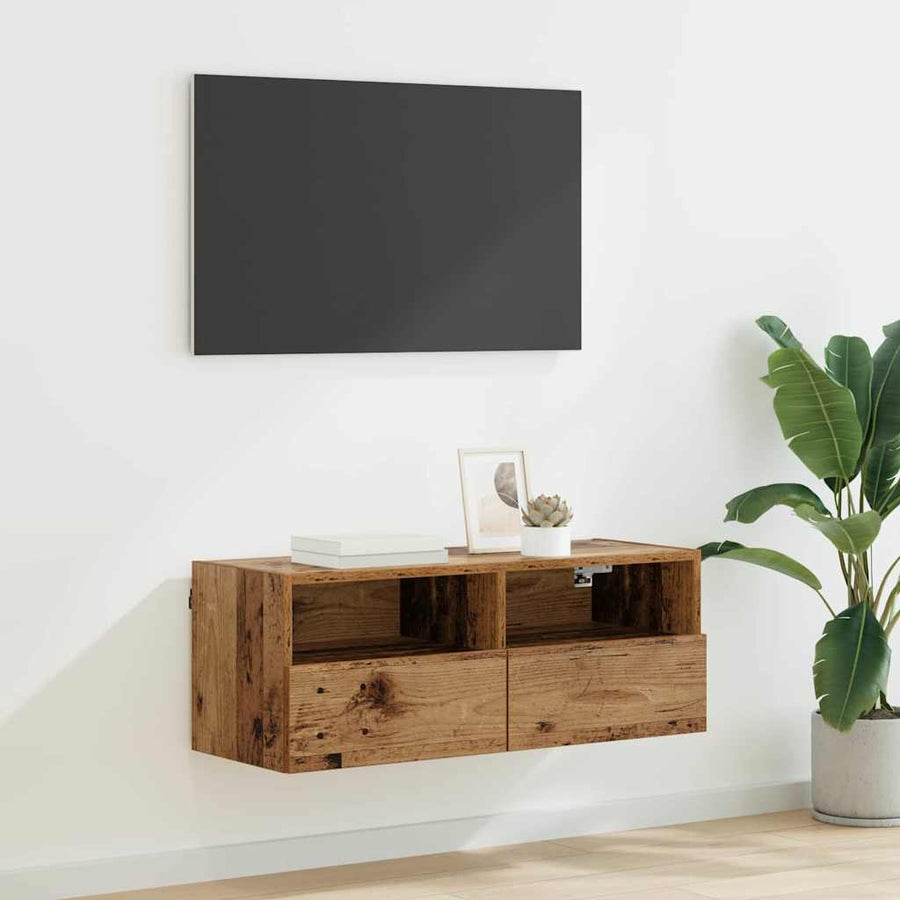 TV Wandkast Oud Hout 80 x 30 x 30 cm Bewerkt hout