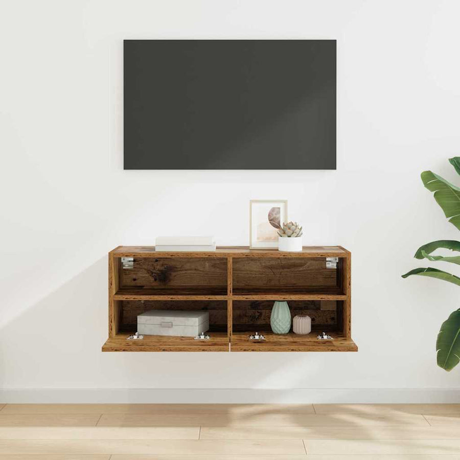 TV Wandkast Oud Hout 80 x 30 x 30 cm Bewerkt hout