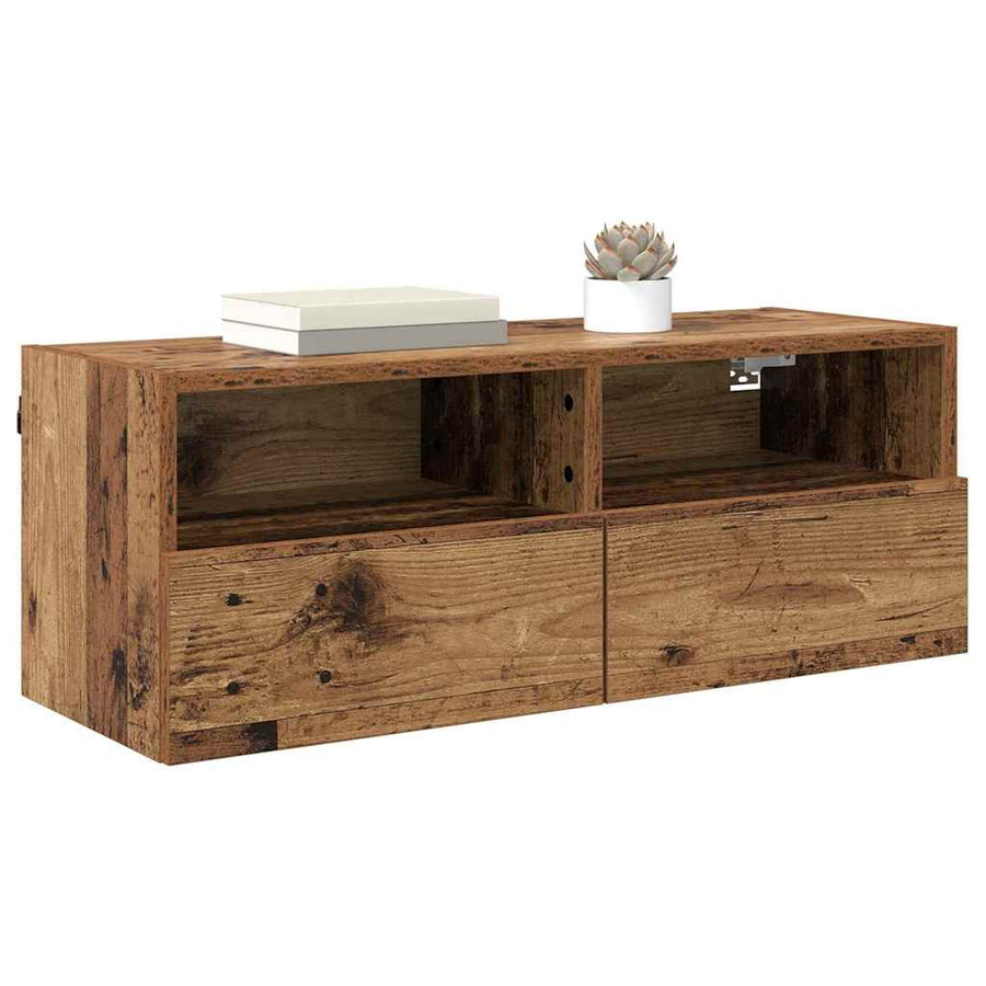 TV Wandkast Oud Hout 80 x 30 x 30 cm Bewerkt hout